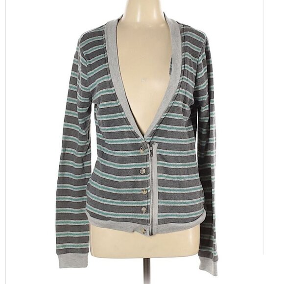 BDG V-Neck Striped Zip Cardigan Size Large - Picture 1 of 8